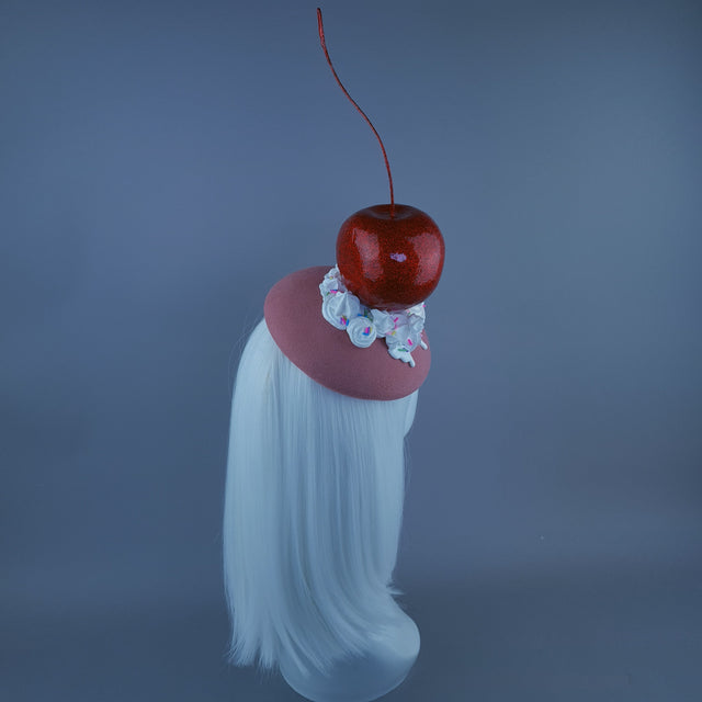 "Taso" Giant Cherry Cupcake Pink Food Fascinator Hat