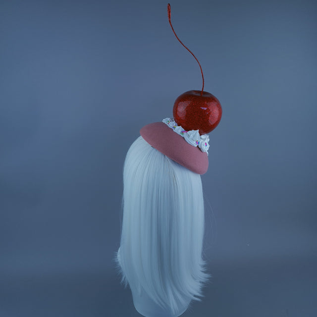 "Taso" Giant Cherry Cupcake Pink Food Fascinator Hat