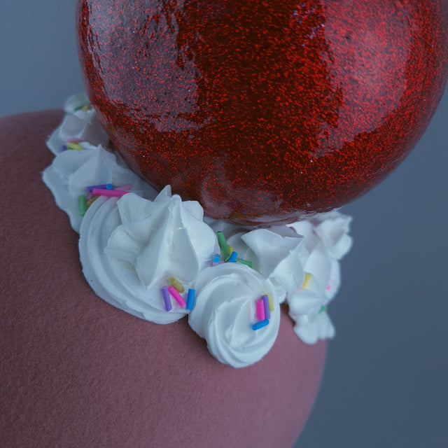 "Taso" Giant Cherry Cupcake Pink Food Fascinator Hat