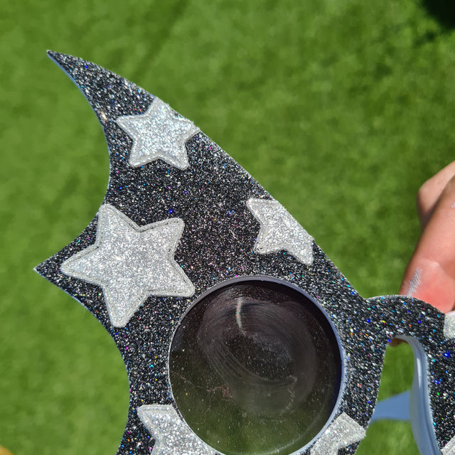 "Starry Night Flier" Black Glitter Star Bat Wing Sunglasses
