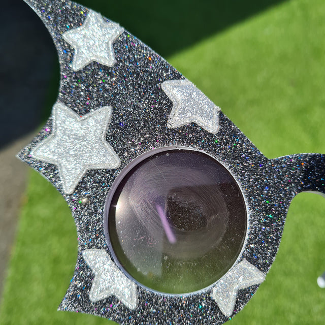 "Starry Night Flier" Black Glitter Star Bat Wing Sunglasses