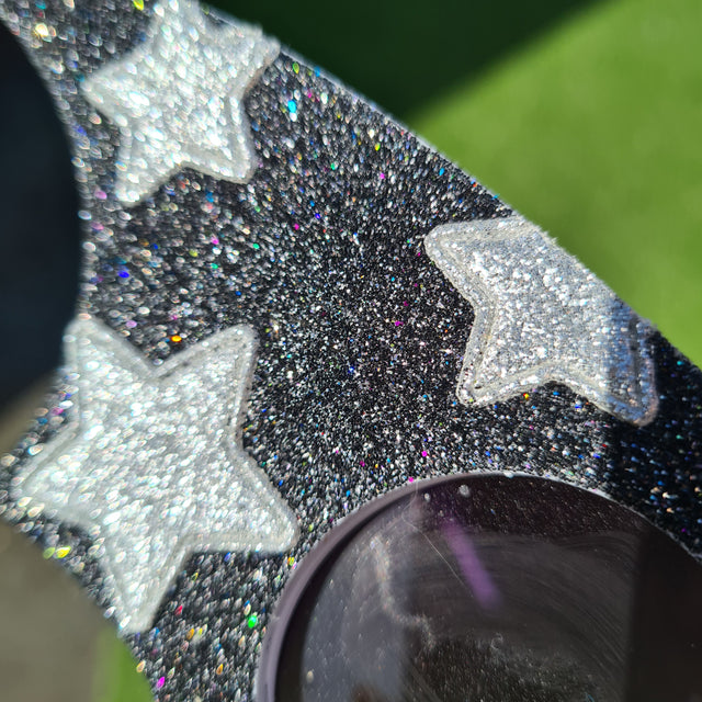 "Starry Night Flier" Black Glitter Star Bat Wing Sunglasses