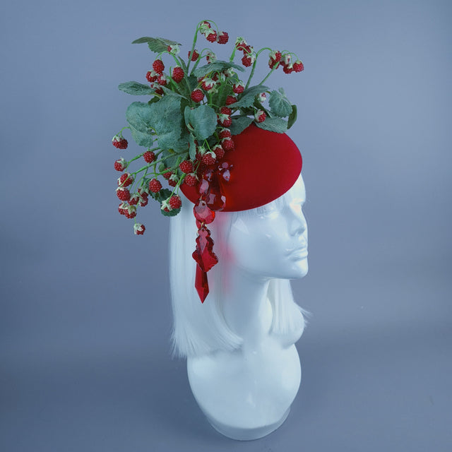 "Raspberry Patch" Red Rasberries & Jewel Fruit Food Fascinator Hat