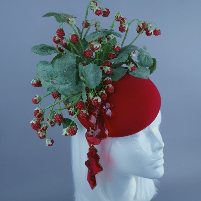 "Raspberry Patch" Red Rasberries & Jewel Fruit Food Fascinator Hat