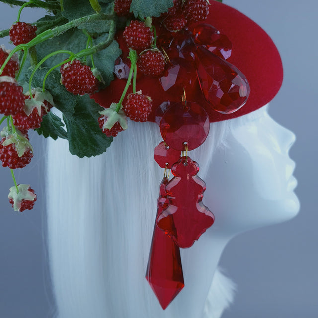 "Raspberry Patch" Red Rasberries & Jewel Fruit Food Fascinator Hat