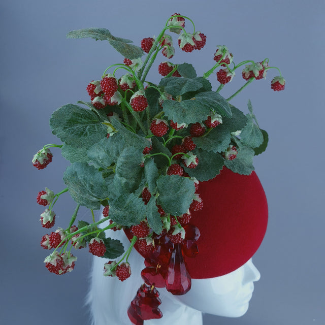"Raspberry Patch" Red Rasberries & Jewel Fruit Food Fascinator Hat