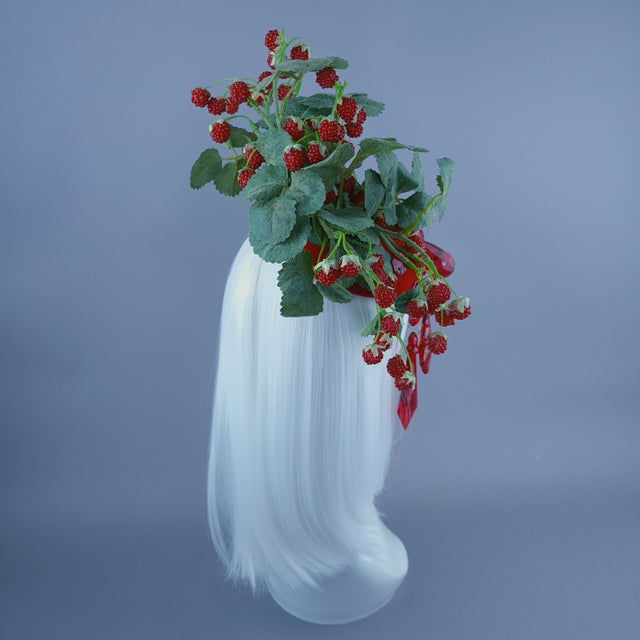 "Raspberry Patch" Red Rasberries & Jewel Fruit Food Fascinator Hat