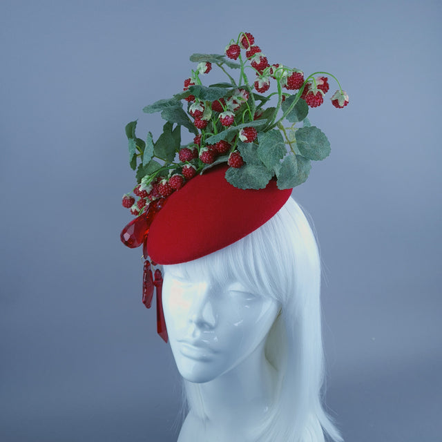 "Raspberry Patch" Red Rasberries & Jewel Fruit Food Fascinator Hat