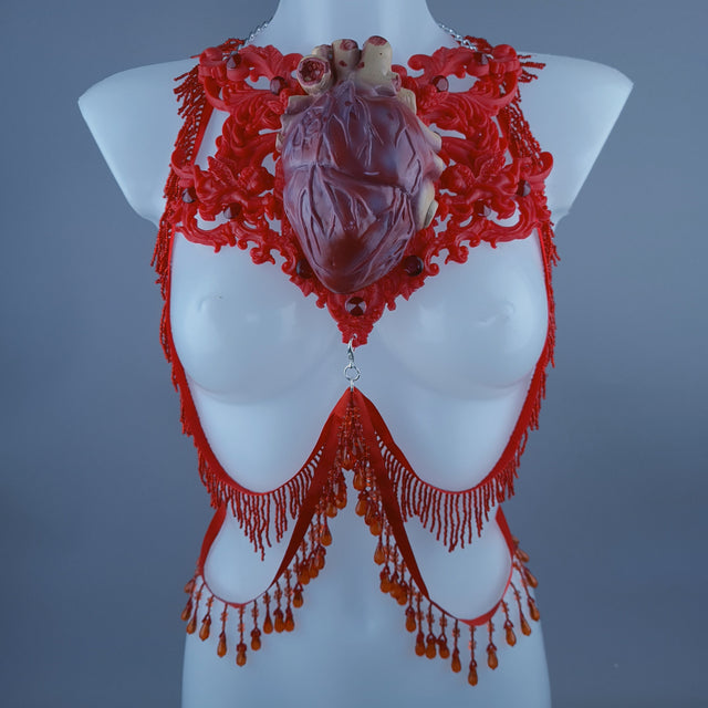 "Louvri 2" Red Anatomical Heart Filigree Jewellery Harness