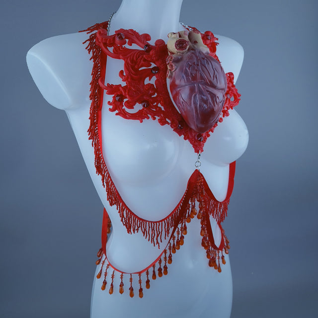 "Louvri 2" Red Anatomical Heart Filigree Jewellery Harness
