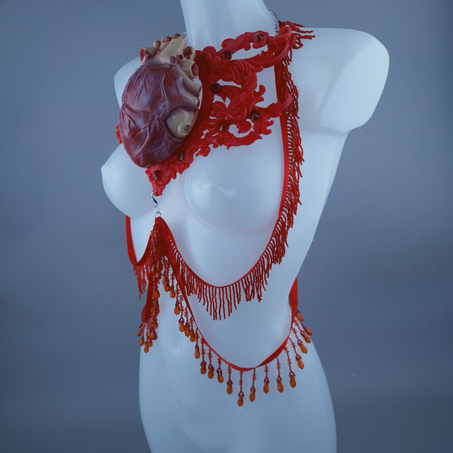"Louvri 2" Red Anatomical Heart Filigree Jewellery Harness