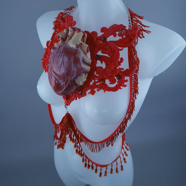 "Louvri 2" Red Anatomical Heart Filigree Jewellery Harness