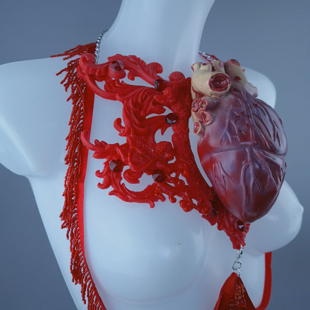 "Louvri 2" Red Anatomical Heart Filigree Jewellery Harness