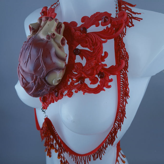 "Louvri 2" Red Anatomical Heart Filigree Jewellery Harness