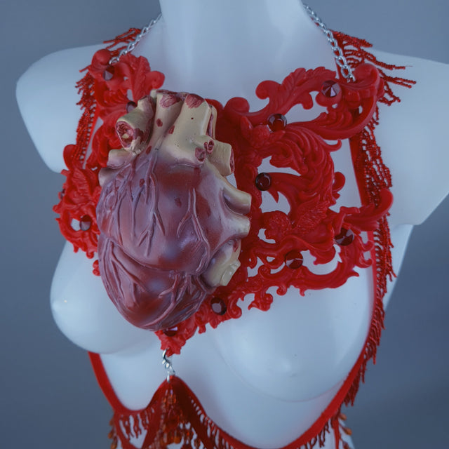 "Louvri 2" Red Anatomical Heart Filigree Jewellery Harness
