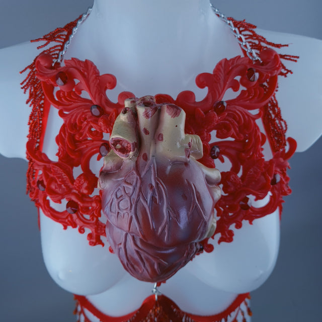 "Louvri 2" Red Anatomical Heart Filigree Jewellery Harness
