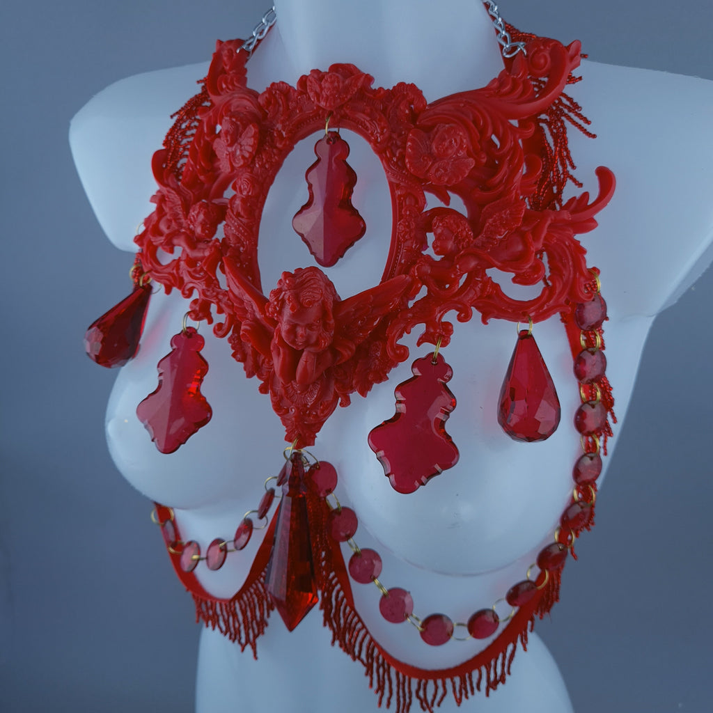"Omaira" Red Angel Filigree Jewel Harness Pearls & Swine