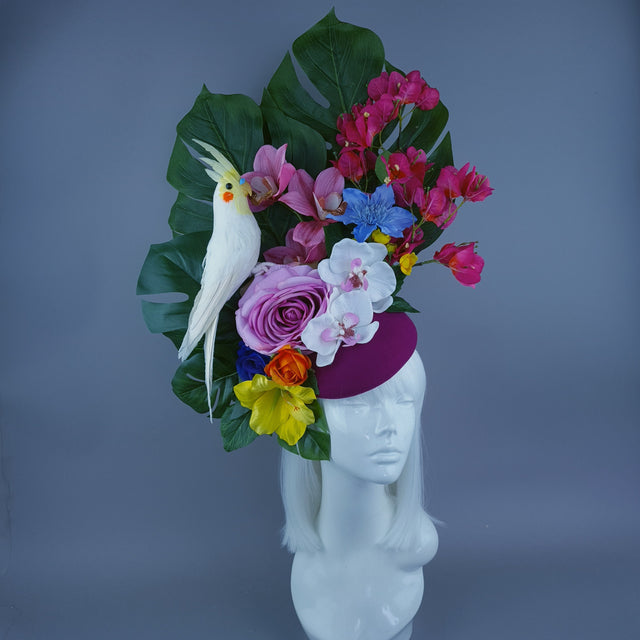 "Arcelia" Colourful Flower & Tropical Leaf Fascinator Hat