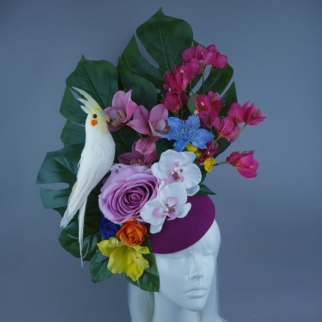 "Arcelia" Colourful Flower & Tropical Leaf Fascinator Hat