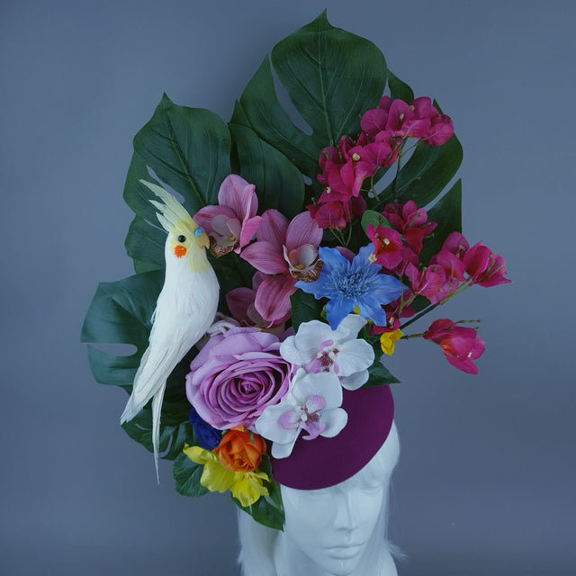 "Arcelia" Colourful Flower & Tropical Leaf Fascinator Hat