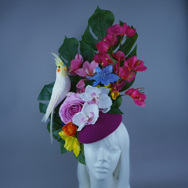 "Arcelia" Colourful Flower & Tropical Leaf Fascinator Hat