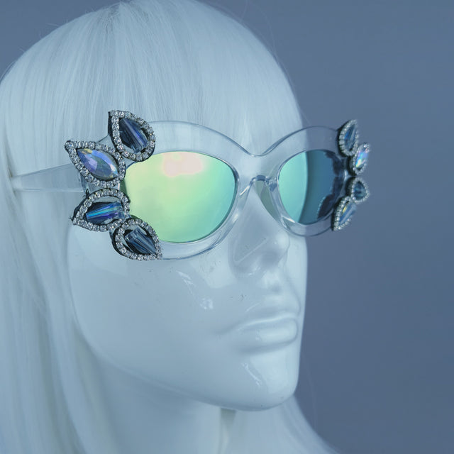 Diamante Jewel Mirror Lenses Cats Eye Sunglasses