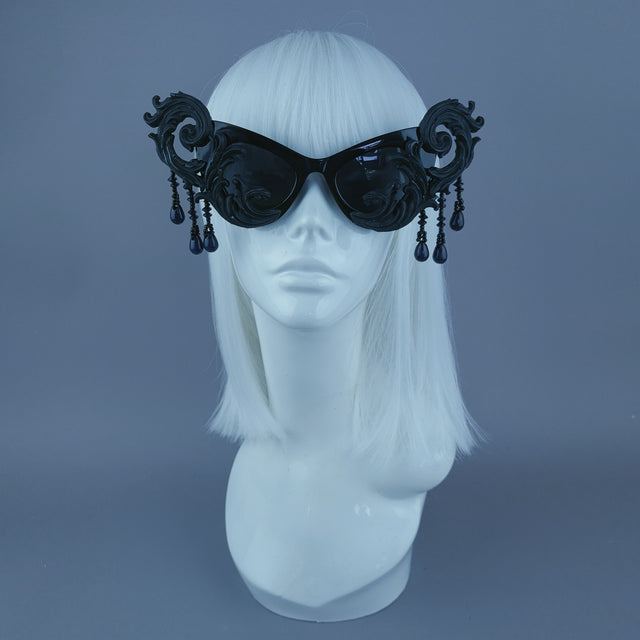 "Serilda" Black Filigree Beading Catseye Sunglasses