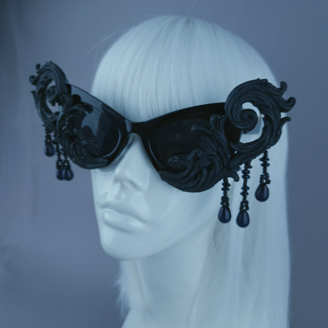"Serilda" Black Filigree Beading Catseye Sunglasses