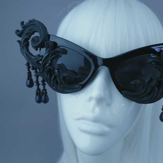 "Serilda" Black Filigree Beading Catseye Sunglasses