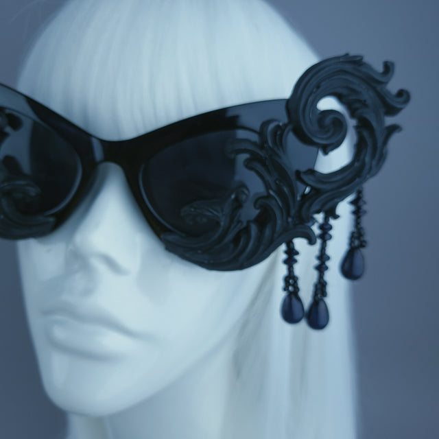 "Serilda" Black Filigree Beading Catseye Sunglasses