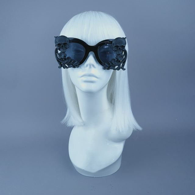 "Araysh" Black Filigree Skull Unisex Square Sunglasses