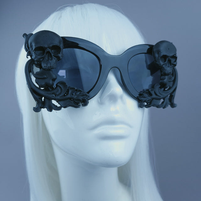 "Araysh" Black Filigree Skull Unisex Square Sunglasses