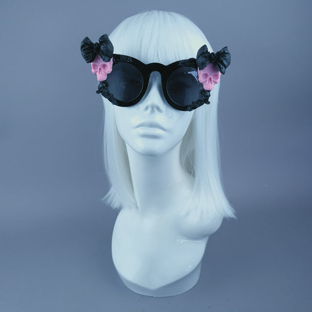 Sample: Black Filigree Pink Skull & Bow Sunglasses