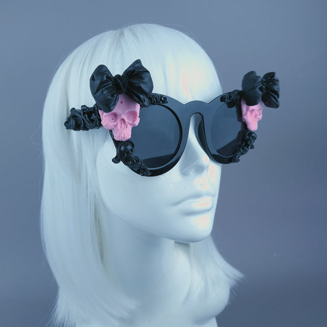 Sample: Black Filigree Pink Skull & Bow Sunglasses