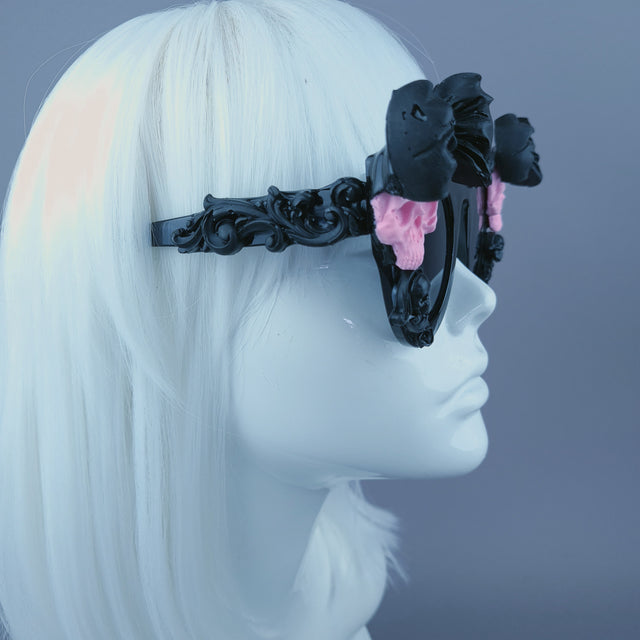 Sample: Black Filigree Pink Skull & Bow Sunglasses