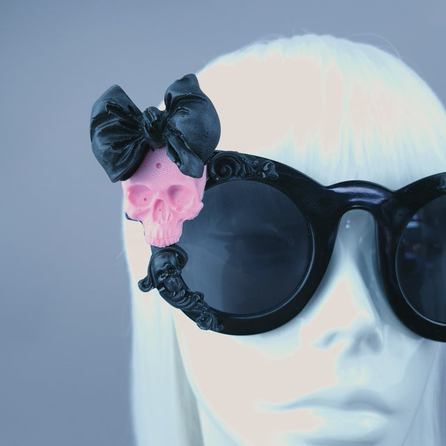 Sample: Black Filigree Pink Skull & Bow Sunglasses