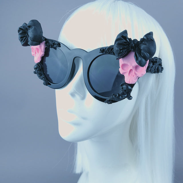 Sample: Black Filigree Pink Skull & Bow Sunglasses