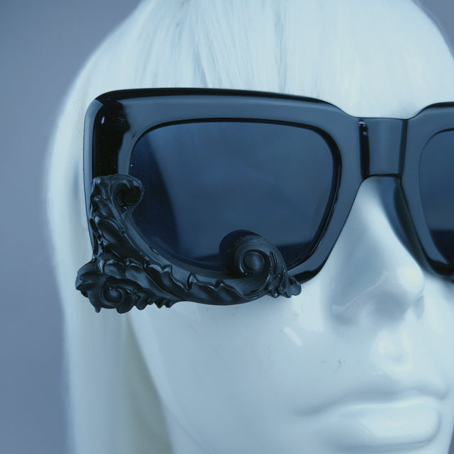 "Damienne" Black Filigree Unisex Square Sunglasses