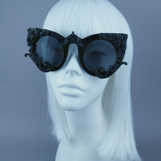 "Clio" Black Filigree Ornate Sunglasses