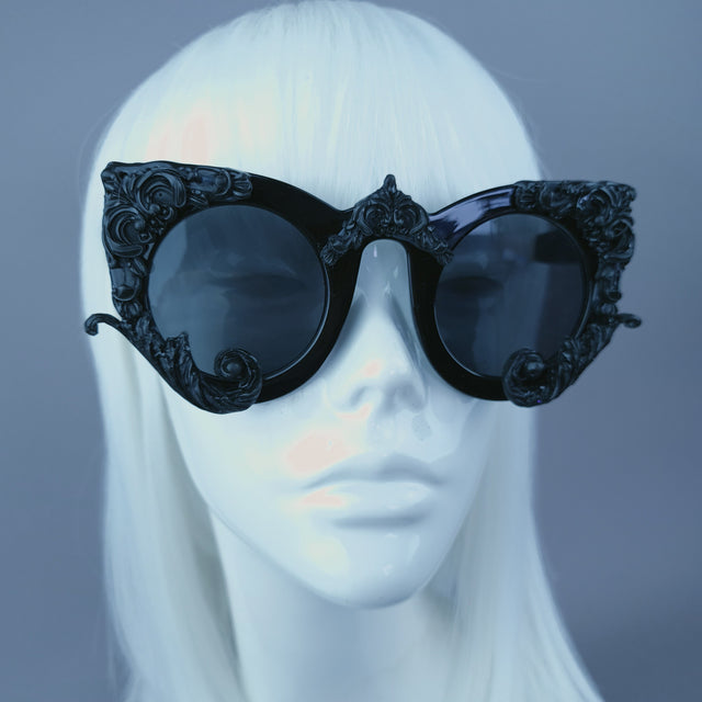 "Clio" Black Filigree Ornate Sunglasses