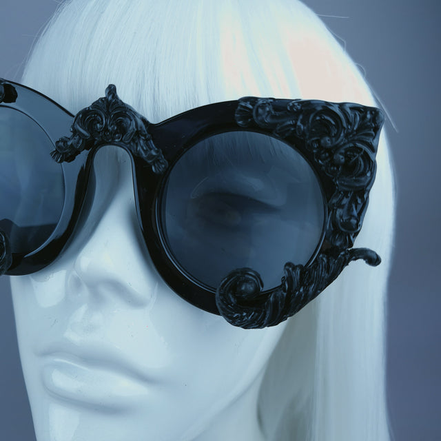 "Clio" Black Filigree Ornate Sunglasses