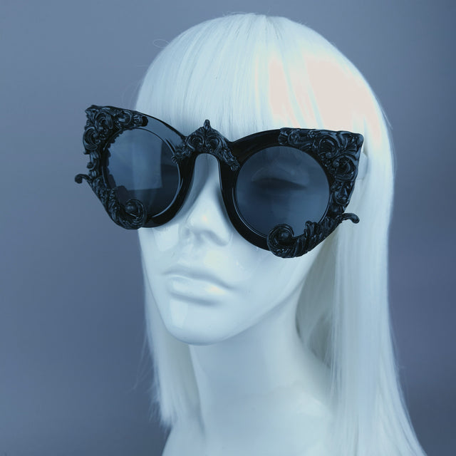 "Clio" Black Filigree Ornate Sunglasses
