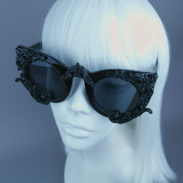 "Clio" Black Filigree Ornate Sunglasses