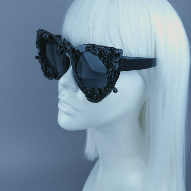 "Clio" Black Filigree Ornate Sunglasses