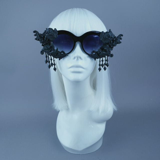 "Calista" Black Cherub Filigree Beading Sunglasses
