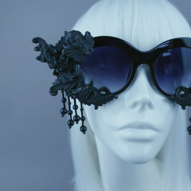"Calista" Black Cherub Filigree Beading Sunglasses