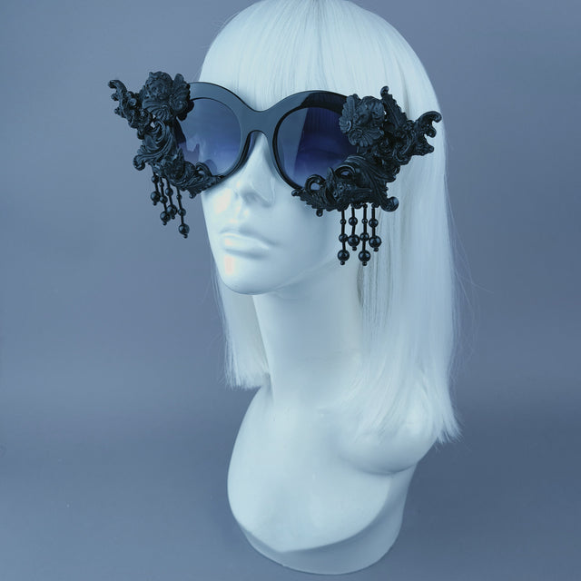 "Calista" Black Cherub Filigree Beading Sunglasses