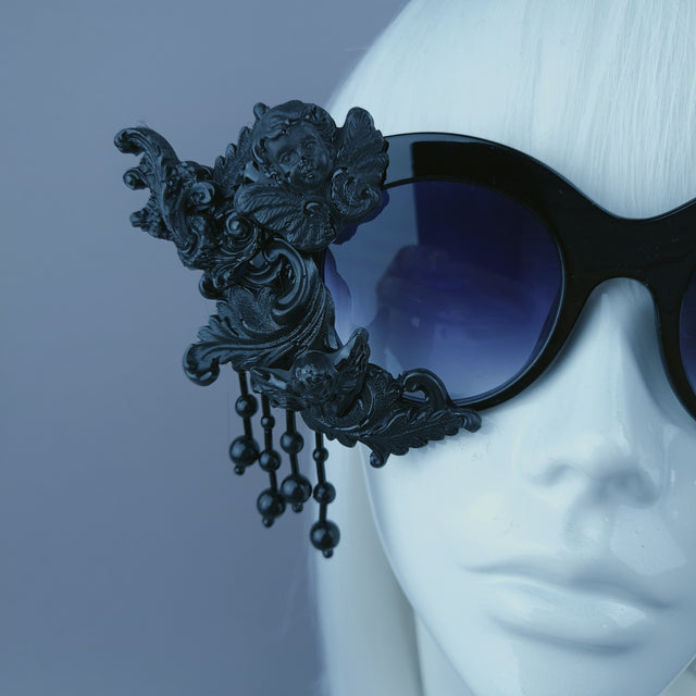 "Calista" Black Cherub Filigree Beading Sunglasses