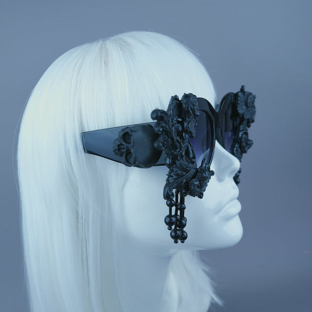 "Calista" Black Cherub Filigree Beading Sunglasses