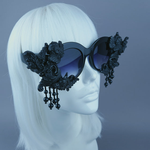 "Calista" Black Cherub Filigree Beading Sunglasses